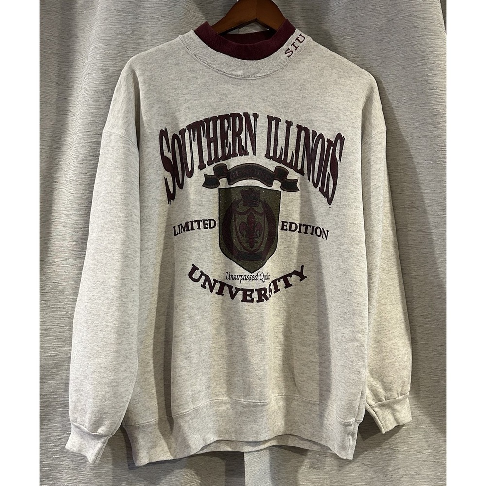 VTG 90s Southern Illinois‎ University Sweatshirt HUGE SPELLOUT LOGO Mens Size L